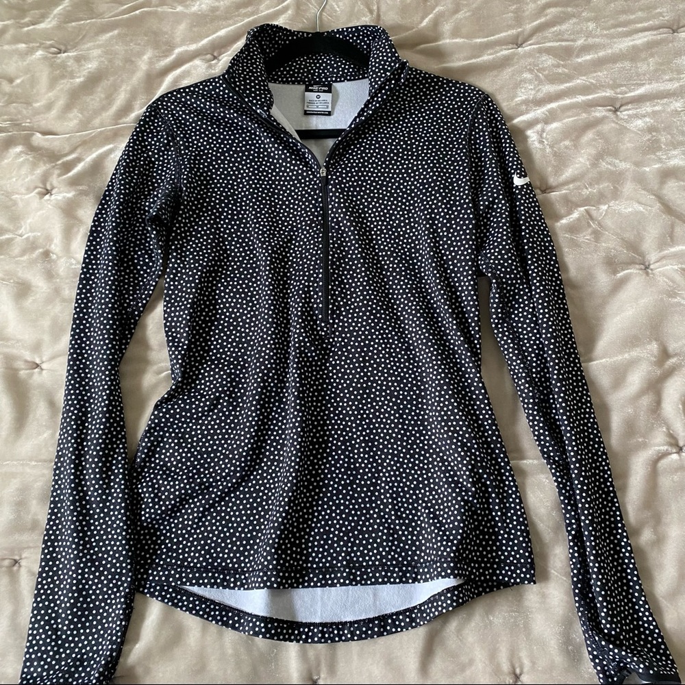 Nike Pro Dri-Fit Hyperwarm half zip training top black & white polkadot medium